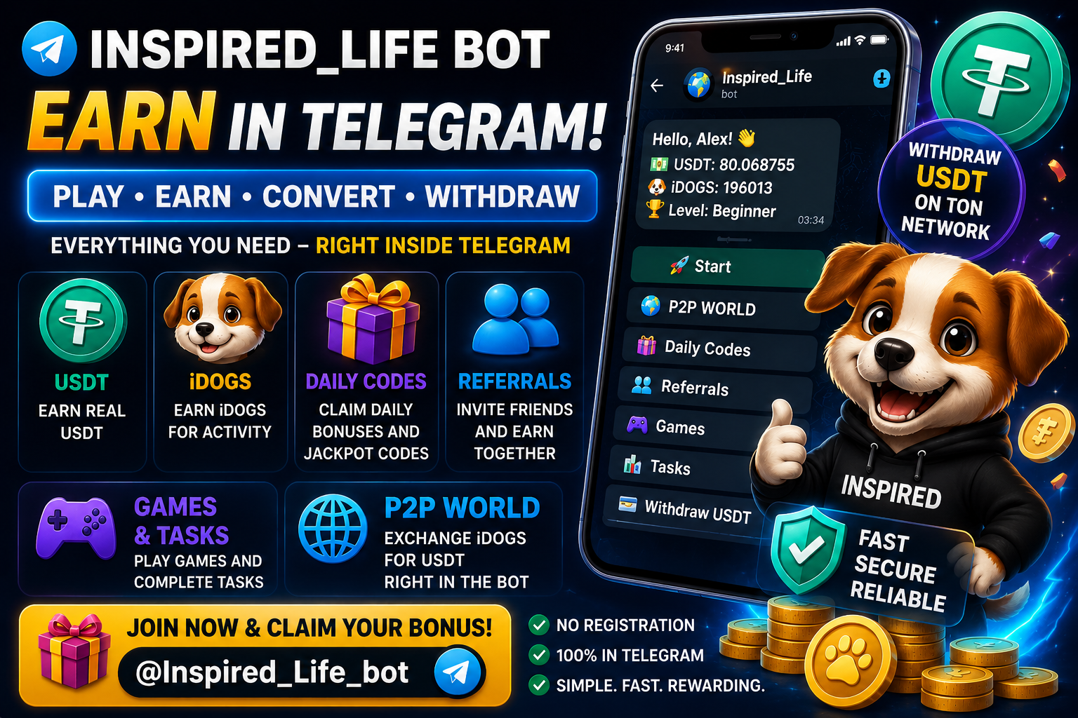 INSPIRED Life Bot — задания и заработок в Telegram